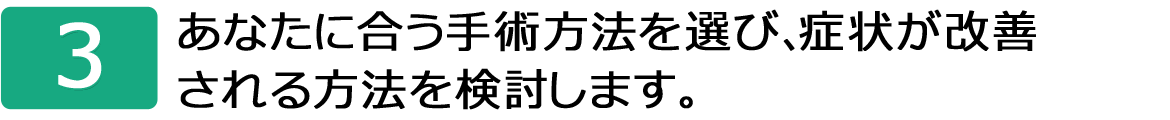 3.あなたに合う手術方法を選び、症状が改善される方法を検討します。